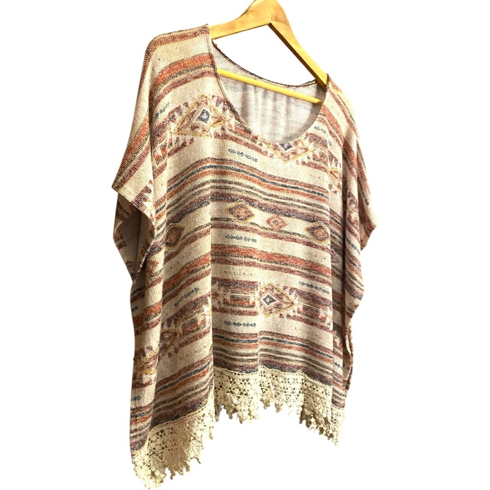 American Rag Multicolor Poncho with Crochet Hem - Picture 2 of 8